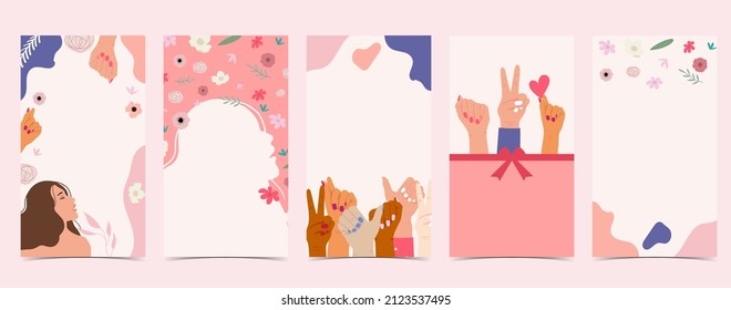 Woman's day background for social media with hand,face,flower