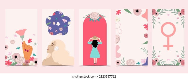 Woman's day background for social media with hand,face,flower