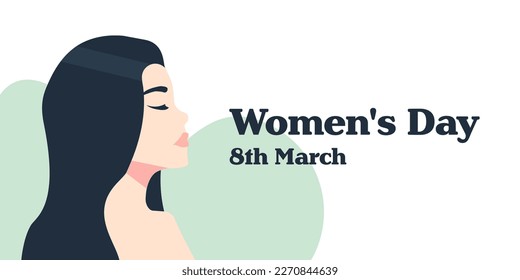 Womans Day banner background with the face of a woman. 8th march. vector
