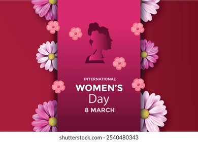 woman's day concept girl face on red background