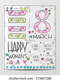 Woman`s Day hand drawn gift card design
