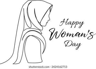 Woman's day line art Muslim girl face with hijab 