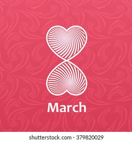 Woman's day Vector cards templates. label or poster. Valentine's Day gift. illustration Love red background. Postcard pink 8 march