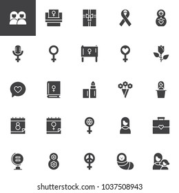 Woman's day vector icons set, modern solid symbol collection, filled style pictogram pack. Signs logo illustration. Set includes icons as female, girl, mother, gender, sex, feminism, daughter, friends