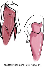 Womans elegant figure in a long red dress