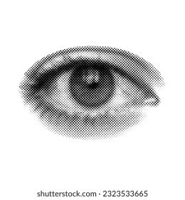 Woman's eye 90s style halftone shape for trendy collage. Dots texture. Contemporary style. Vector illustration
