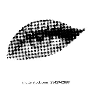 Woman's eye 90s style halftone shape for trendy collage. Dots texture. Contemporary style. Vector illustration