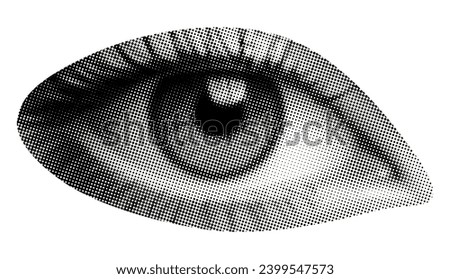 womans eye with eyeball eyelash iris isolated on white background retro grunge halftone collage element for mixed media design vintage cutout y2k pop art object