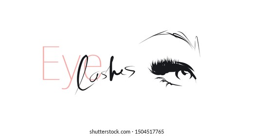 Woman's eye with long lashes. Hand drawn and calligraphic design elements on the theme of beauty and makeup. Vector