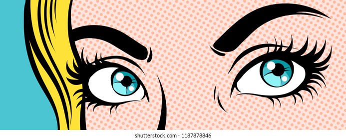 Woman's eyes. Close up, pop art vector illustration.