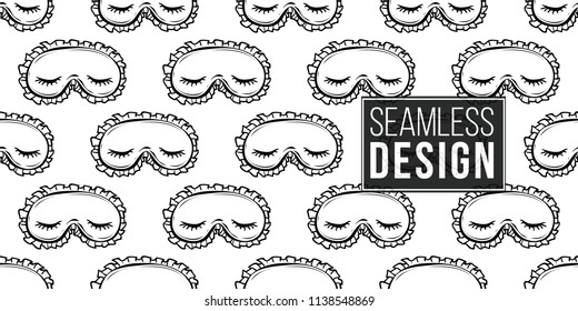 Woman's Eyes Face Expressions: Sleepy. Fashion Seamless Pattern. Hand Drawn Vector Art On White Background.