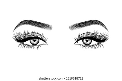 Woman's eyes with perfectly shaped eyebrows and full lashes