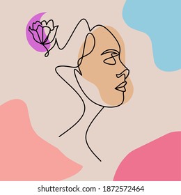 woman's face with abstract background, black outline style