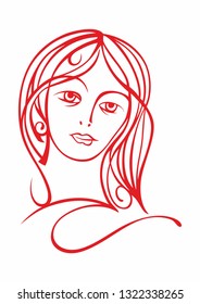 Woman's face. Abstract minimalistic linear sketch. Vector hand drawn illustration