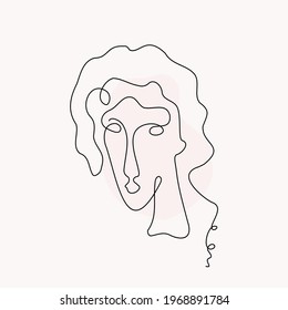 Woman's face, abstraction. One line drawing. Vector graphics, background isolated,