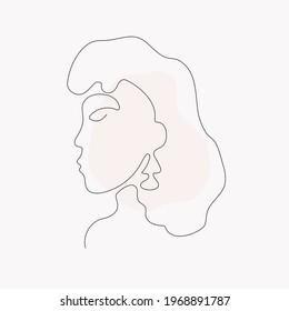 Woman's face, abstraction. One line drawing. Vector graphics, background isolated,