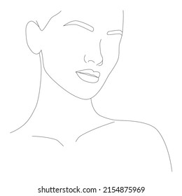 A woman's face in an artistic style with one line. Continuous one-line portrait. A continuous line of artistic female face. Vector illustration. Boho girl. A woman's face. Portrait of minimalism.