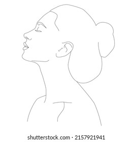 A woman's face in an artistic style with one line. Continuous one-line portrait. A continuous line of artistic female face. Vector illustration. Boho girl. A woman's face. Portrait of minimalism.