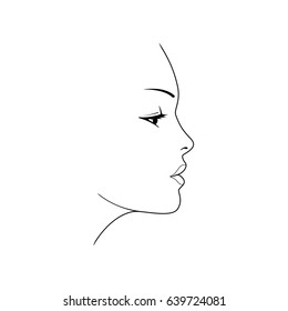 Woman's Face. Beautiful Female Face Silhouette In Profile. Isolated Vector Illustration On White Background.