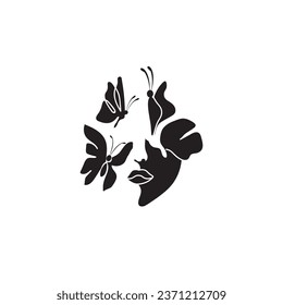 woman's face black abstract vector design butterfly illustration