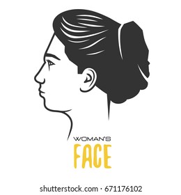 Woman's face. Black and white vector object.