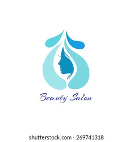 Woman's face in blue waves. Design concept for beauty salon, mas