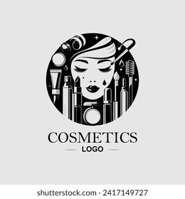 A woman's face with a butterfly and cosmetics logo