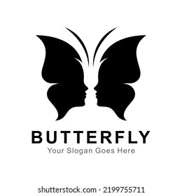 woman's face butterfly logo vector