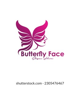 La cara de la mujer en forma de alas de mariposa. concepto de diseño de logotipo abstracto para salón de belleza. Cabeza femenina con composición de mariposas