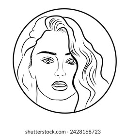 woman's face in circle frame on white background