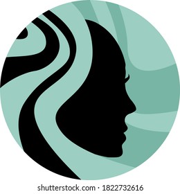 Woman's face in a circle. Minimalistic logo in three colors