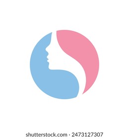 Cara de mujer en forma de círculo. Perfil de la chica hermosa, conjunto de Plantilla de diseño de logotipo de Vector. Concepto de diseño Abstractas para salón de belleza, masaje, cosmética y spa.