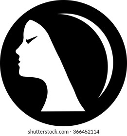 Woman's face in circle shape. Profile of the beautiful girl, logo design. Conceptual picture for beauty salon, massage, cosmetic and spa. Hair style icon, girl's face, black and white.