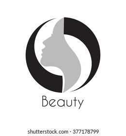 Woman's face in circular shape. Abstract design concept for beauty salon, massage, cosmetic and spa. Vector logo design template. 