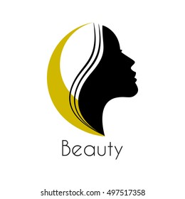 Woman's face in circular shape, female vector logo design template. Abstract design concept for beauty salon, massage, makeup, cosmetic and spa. 