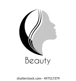 Woman's face in circular shape, female vector logo design template. Abstract design concept for beauty salon, massage, makeup, cosmetic and spa. 