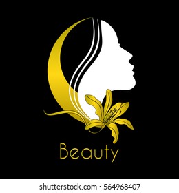 Woman's face in circular shape with flower, female vector logo design template. Abstract design concept for beauty salon, massage, makeup, cosmetic and spa. 