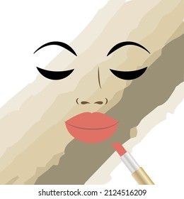 woman's face with closed eyes. open lipstick paints female lips. vector illustration, eps 10.