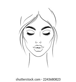 Woman's face with closed eyes.Hand drawn illustration.