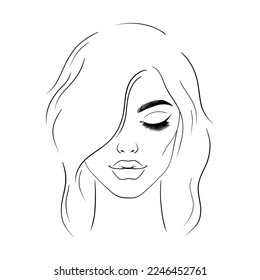 Woman's face with closed eyes.Hand drawn illustration.