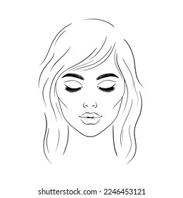 Woman's face with closed eyes.Hand drawn illustration.