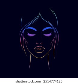 Woman's face with closed eyes.Hand drawn illustration.Gradient colors.