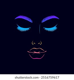 Woman's face with closed eyes.Hand drawn illustration.Gradient colors.