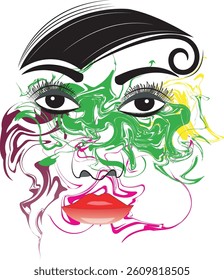 woman's face with colorful art,woman with liquid