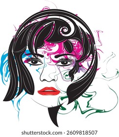 woman's face with colorful art,woman with liquid