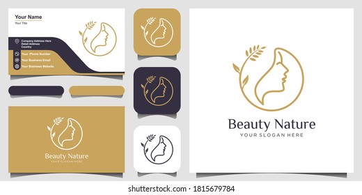 woman's face combine flower logo and business card design. Abstract design concept for beauty salon, fashion, massage, magazine, cosmetic and spa.