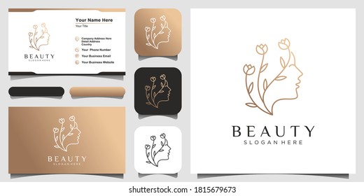 woman's face combine with flower, set of logo and business card design. Abstract design concept for beauty salon, fashion, massage, magazine, cosmetic and spa.