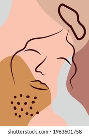 Woman's Face continuous Line art. Abstract Contemporary collage of geometric shapes in a modern trendy style. Portrait of a female For Beauty Concept