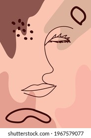 Woman's Face continuous Line art. Abstract Contemporary collage of geometric shapes in a modern trendy style. Portrait of a female For Beauty Concept
