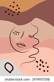 Woman's Face continuous Line art. Abstract Contemporary collage of geometric shapes in a modern trendy style. Portrait of a female For Beauty Concept